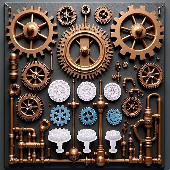3Pcs White Gear Cookie Cutters, Steampunk Cogs Plunger Mold, 3D Gear Cookie Stamp Mold, Clock Wheel Biscuits Fondant Molds for Cake Cookie food Decoration Cookie Cutters Baking Tools