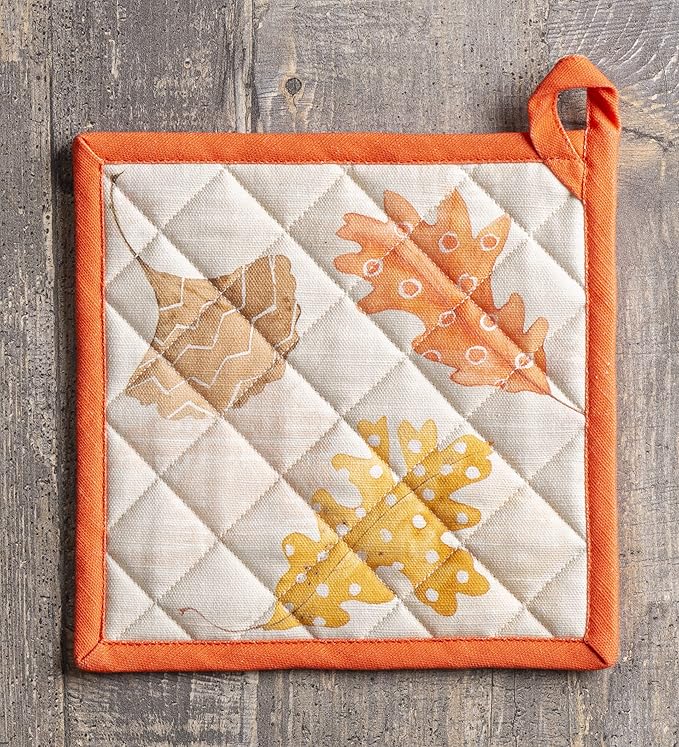 Maison d' Hermine Pot Holders 100% Cotton Heat Resistant Potholders 8" x 8" Hot Pads with Loop BBQ, Cooking, Baking, Grilling, Kitchen, Handling Hot Pans (Pack of 1, Colors of Autumn)