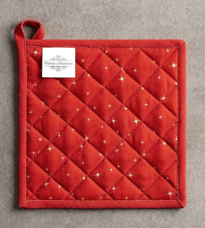 Maison d' Hermine Pot Holders 100% Cotton Heat Resistant Potholders 8" x 8" Hot Pads with Loop BBQ, Cooking, Baking, Grilling, Kitchen, Handling Hot Pans (Pack of 1, Noel)