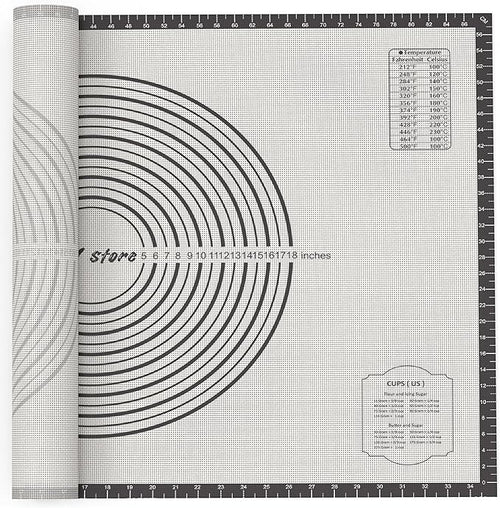 36 * 24 inches Black, Non-Slip Silicone Baking Sheets - Baking Mat with 0.7mm Thickness - Non-Stick Pastry & Cookie Mat for Kitchen Counter for Rolling Out Dough with Measurements.