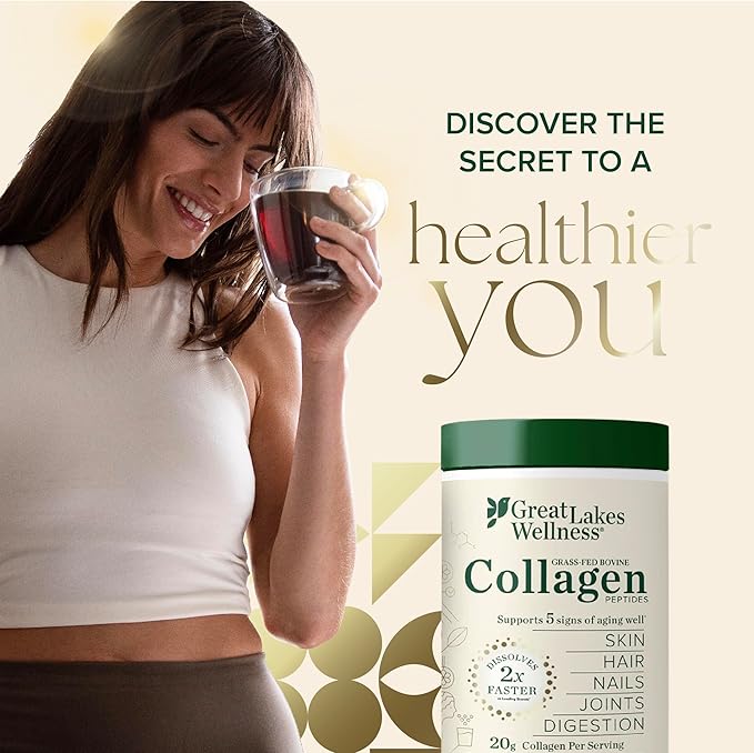 Great Lakes Wellness Collagen Peptides Powder for Skin, Hair, Nails, Joints & Digestion - Chai Flavored - Quick Dissolve Hydrolyzed, Non-GMO, Kosher - 10 oz