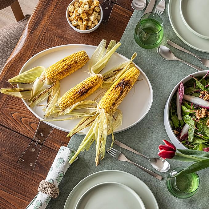 over&back Stackable Stoneware Serving Platter - Elegant 1-Piece Oval Serving Platter to Complete Your Kitchen Set - Perfect for Appetizers, Desserts, and More - 16" L x 11" W - Semi-Matte White