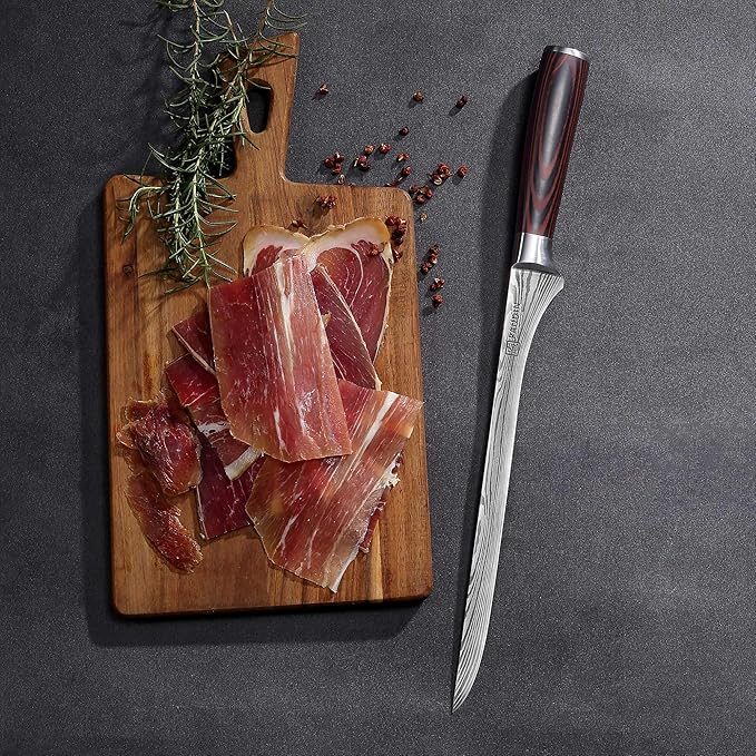 PAUDIN Carving Knife, 10 Inch Professional Ham Slicing Knife with Sheath, High Carbon Stainless Steel Meat Cutting Knifes, Spanish Style Sharp Slicer Knives with Ergonomic Pakkawood Handle, Gift Box