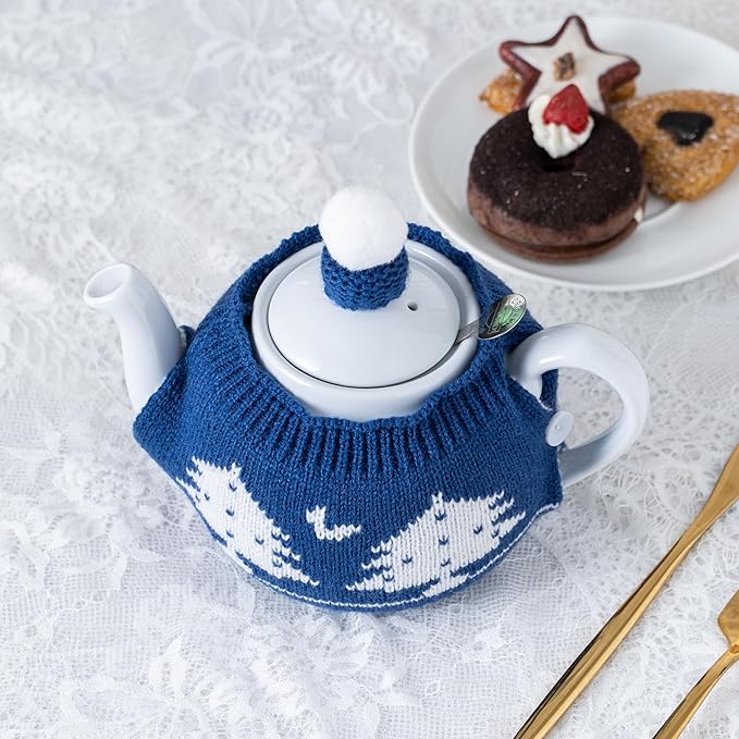 Tea Cozy Suitable for a 600ml,20oz Tea Pot,Teapot Warmer -100% Acrylic Fibers Filling,Two Piece (Blue Tree)