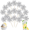 40 PCS Foil Firework Cupcake Toppers Fireworks Cupcake Picks Sparkle Tinsel Cake Decorations Cocktail Fruit Toothpick for Firework Theme Birthday Wedding Graduation Party Decorations Supplies Silver