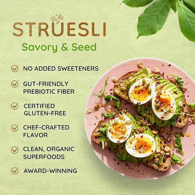 Struesli Savory + Seed Organic Granola, Nut, Grain & Gluten Free, Healthy Snacks with Pumpkin, Sunflower & Chia Seeds, Hemp Hearts, Flax, Tiger Nuts & Sea Salt, Plant Based, Keto & Paleo, 9 Oz, 2 Pack