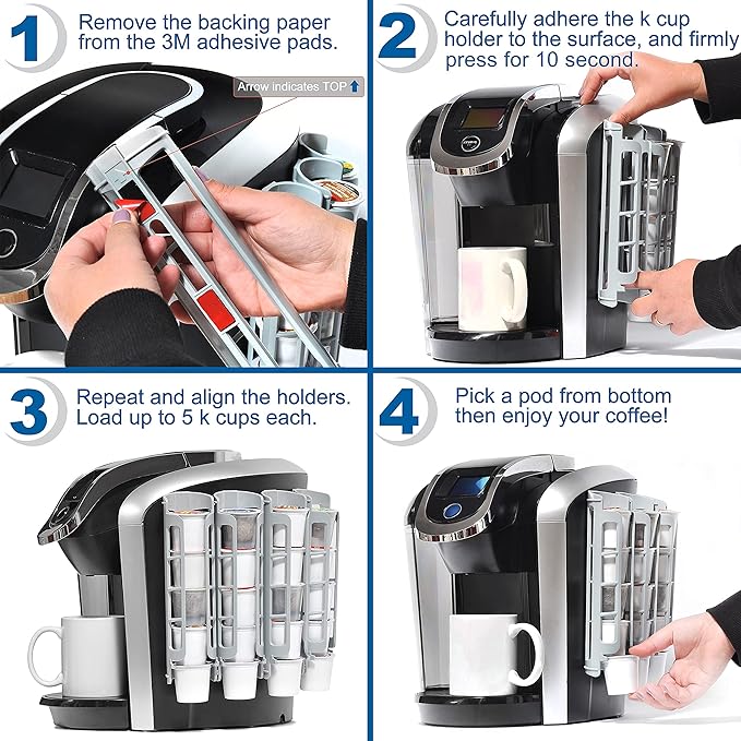 STORAGENIE Coffee Pod Holder Side Mount K Cup Pods Dispenser compatible with Keurig Coffee Makers, Perfect for Small Counters (3 Pack/For 15 K-Cups, LIGHT GREY)