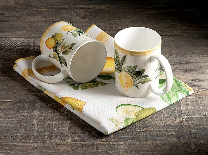 Maison d' Hermine Coffee Mug with Handles Fine Bone China Mugs Pack of One Tea Cups for Hot Beverages Cappuccino Latte Home Restaurant Office Perfect for Gift (Limoncello - Verna, 12 Ounce)