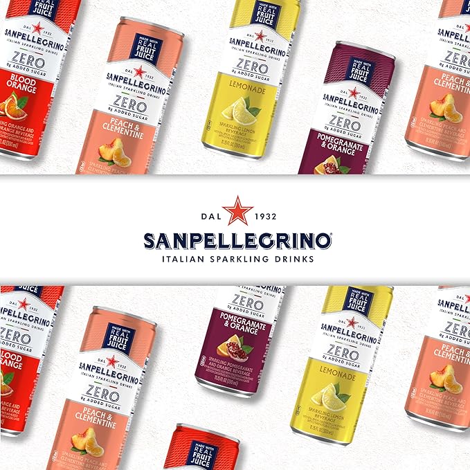 Sanpellegrino Zero Grams Added Sugar Italian Sparkling Drinks Pomegranate Orange, Sparkling Pomegranate Orange Beverage 24 Pack of 11.15 Fl Oz Cans