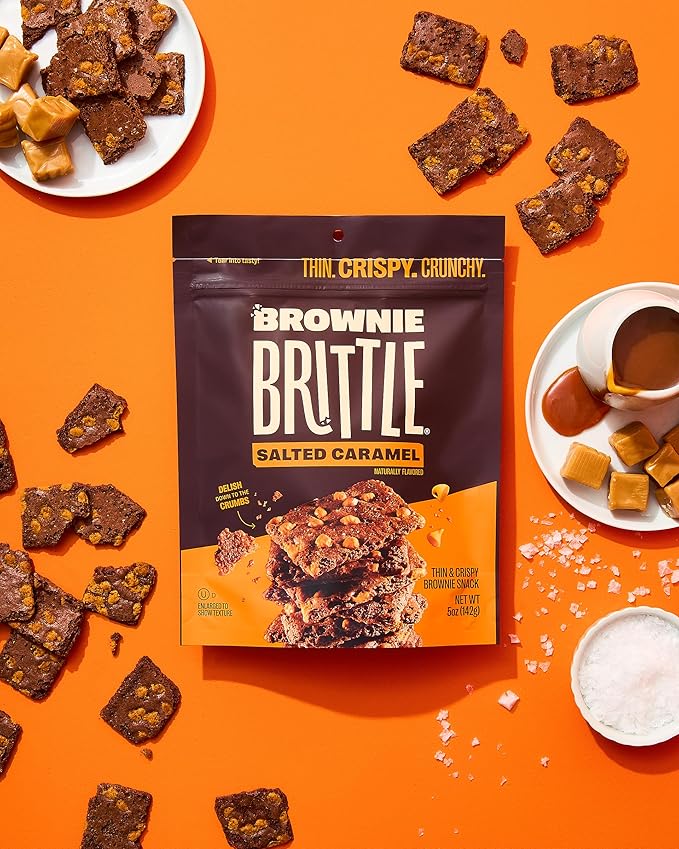 Brownie Brittle – Salted Caramel Thin and Crispy Sweet Snacks (Pack of 6, 5 oz), Rich Gourmet Brownie Bites Dessert