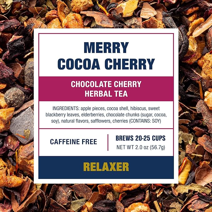 Tiesta Tea - Merry Cocoa Cherry Loose Leaf Tea, Chocolate Cherry Herbal Blend, Non-Caffeinated, Brew Hot or Iced, Makes up to 25 Cups, Resealable Bulk Pouch, 2 Ounce