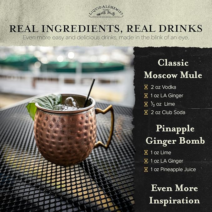 Liquid Alchemist Ginger Syrup for Cocktails - Real Ingredients Make our Liquid Ginger Puree for Cocktails the Perfect Moscow Mule Cocktail Syrup - Our Moscow Mule Mixer is Non-GMO, & Vegan (12 oz)