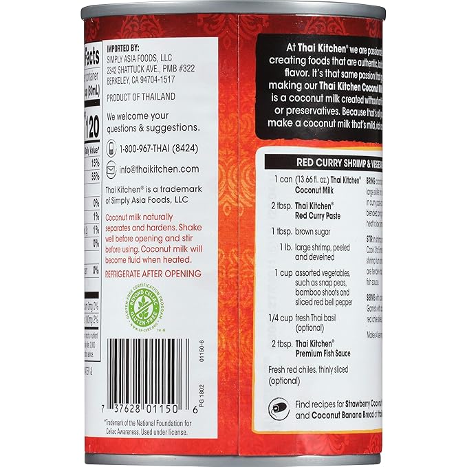 Thai Kitchen Gluten Free Unsweetened Coconut Milk, 13.66 fl oz