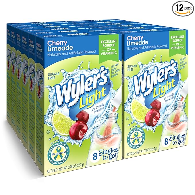 Wyler's Light Cherry Limeade Singles To Go Drink Mix Cherry Limeade, 8 Count (Pack of 12)
