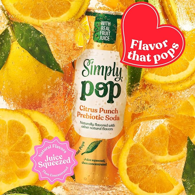 Simply POP Prebiotic Soda Citrus Punch Cans, 12 fl oz, 12 Pack