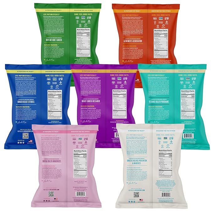 Live Love Pop Variety Pack Flavored Gourmet Popcorn, 1.0 Oz (Pack of 14), Individual Snack Size Bags, Healthy Snack, Gluten Free, Vegan & Non-GMO, Mission Driven Munchies