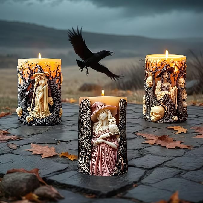 Witch Cylinder Silicone Candle Mold for Candle Making,Pillar Casting Silicone Molds for Resin Casting,Scented Candle, Soap,Silicone Molds for Home Decor,Resin Craft Gifts (B)