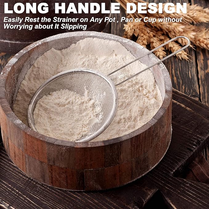 Anaeat Fine Mesh Strainers - Premium Stainless Steel Colander Sieve Sifters, with Durable Mesh and Sturdy Handle, Excellent for Sifting Dry ingredients, Flour, Pastas, Rice, Tea (2.8"+4.73"+7.09")