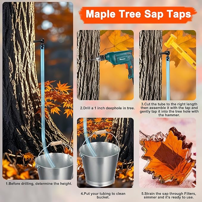 Maple Syrup Tree Tapping Kit with 120ft Reusable Food Grade Tubuing drop Lines extractors, 20 Pcs Maple Sap Taps, Maple Birch Walnut Sugaring Starter Supplies Collection Gift for Experts or Beginners