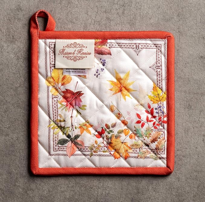 Maison d' Hermine Pot Holders 100% Cotton Heat Resistant Potholders 8" x 8" Hot Pads with Loop BBQ, Cooking, Baking, Grilling, Kitchen, Handling Hot Pans (Pack of 1, Amarante)