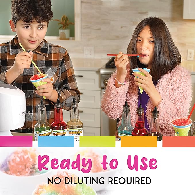 Hawaiian Shaved Ice Syrup Gallon 4-pack, Cherry, Grape, Blue Raspberry & Tiger’s Blood, for Slushies, Italian Soda, Seltzers, Popsicles, & More, No Refrigeration Needed, Allergy-friendly