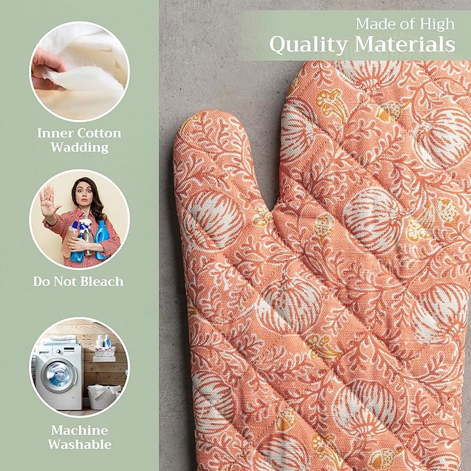 Maison d' Hermine Oven Gloves 100% Cotton Oven Mitt 7" x 13" with Loop Heat Resistant, BBQ, Cooking Gloves, Baking, Grilling, Kitchen, Handling Hot Pans (Pack of 1, Harvest Festival)