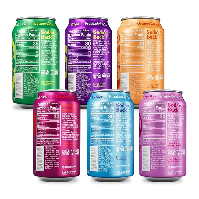 Poppi Sparkling Prebiotic Soda Beverage with Apple Cider Vinegar, Seltzer Water and Fruit Juice, Crowd Pleasers Variety Pack, 12 Fl Oz, Pack of 12, Packaging May Vary