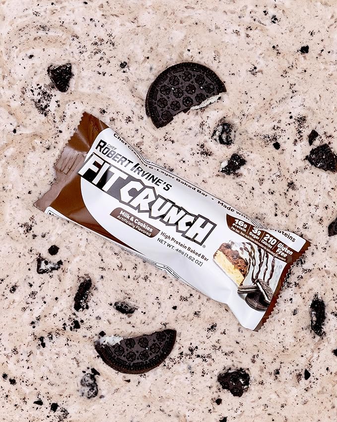 FITCRUNCH Full Size Protein Bars, 6-Layer Baked Bar, 8g of Sugar, Gluten Free & Soft Cake Core (12 Bars, Milk and Cookies)