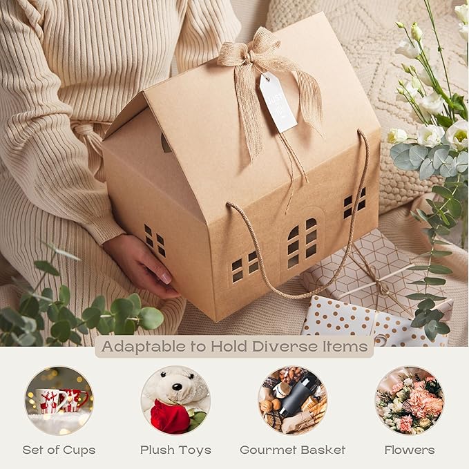Boxes Craftory Set of 5 House Shaped Gift Boxes (12.99 x 9.84 x 7.48 inch) - Mansion Boxes Ideal for Home Gifts, House Interior Decorations and Bakery Boxes with Window | Havana