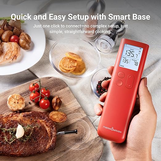 Smart Bluetooth Wireless Meat Thermometer, 10X Enhanced Sub-1G Signal and Stability, Standalone Display Base, Certified Accuracy ±0.5°F, WiFi Unlimited Range for BBQ, Oven, Smoker, Grill