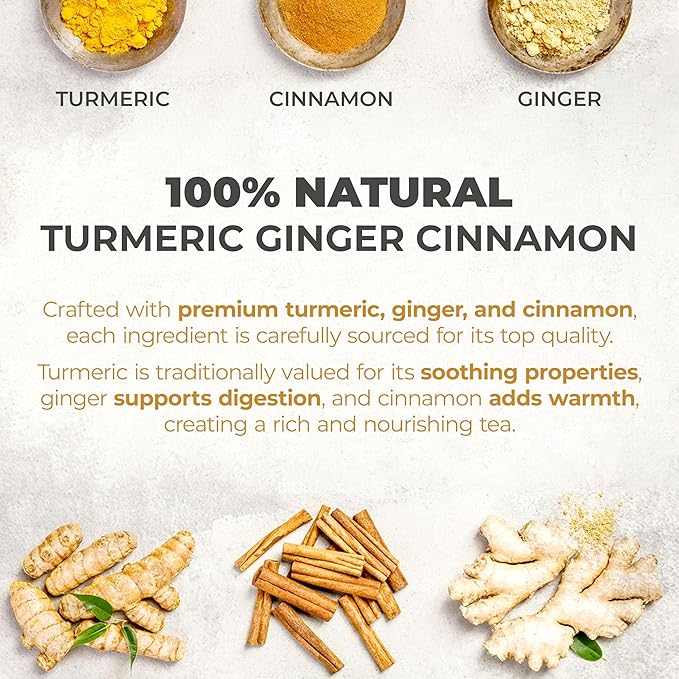 LeafLea Turmeric Tea with Ginger and Cinnamon, 80 Premium Turmeric Ginger Tea Bags, Supports Immune Health & Digestion, 100% Natural & Pure Blend Herbal Tea, Caffeine-Free, No Sugar, Vegan