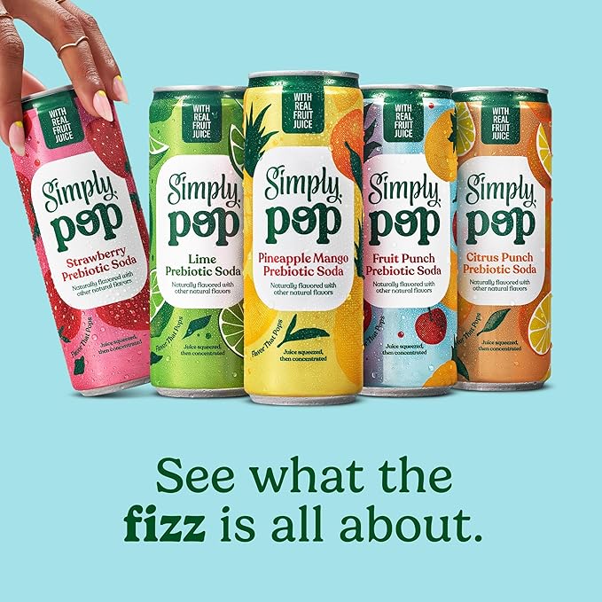 Simply POP Prebiotic Soda Strawberry Cans, 12 fl oz, 12 Pack