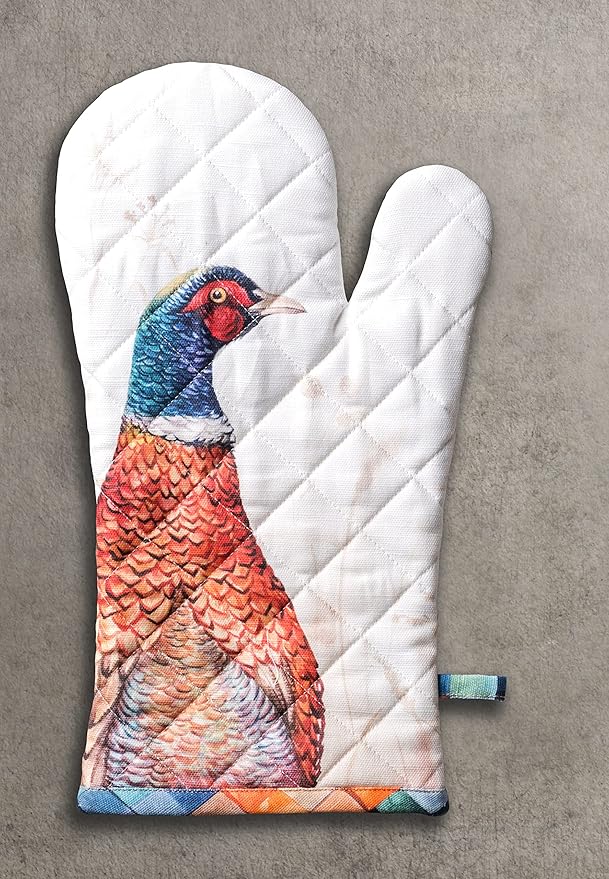 Maison d' Hermine Oven Gloves 100% Cotton Oven Mitt 7" x 13" with Loop Heat Resistant, BBQ, Cooking Gloves, Baking, Grilling, Kitchen, Handling Hot Pans (Pack of 1, Faisan D'Automne)