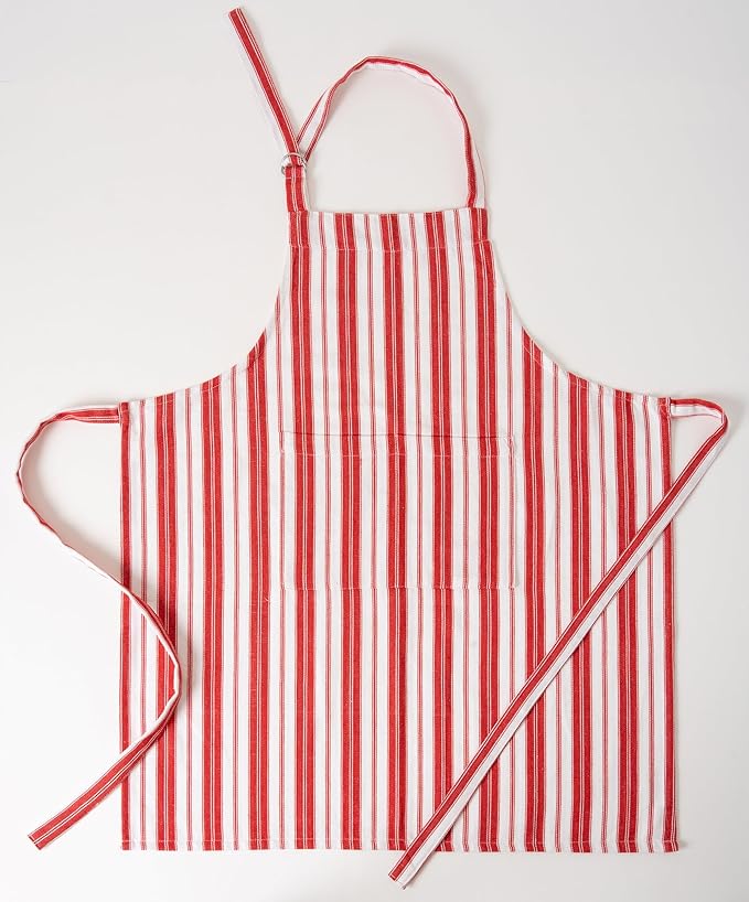 1 Oven Mitt, 1 PotHolder & 1 Kitchen Apron Set - Durable Heat Resistant Gloves - Thick Mittens for Kitchen - Suitable for Cooking, Baking, Grilling – Men & Women – Bright Red Stripes - Casa De Lan