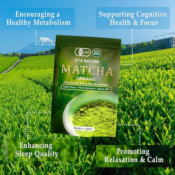 ETANATURE Premium Ceremonial Grade Matcha Powder - Matcha Green Tea Powder for Metabolism, Brain and Sleep - JAS Certified Matcha Grade from Japan Kagoshima Farms 30 Servings - Ceremonial Tea 30g