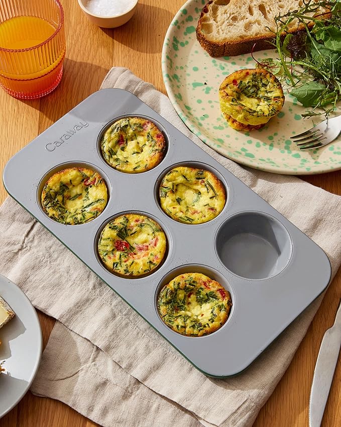 Caraway Nonstick Ceramic 6 Cup Muffin Pan – Non-Toxic, PTFE & PFOA Free – Oven Safe – Aluminized Steel Core – Small Muffin Pan for Baking Cupcakes, Muffins & More - Black