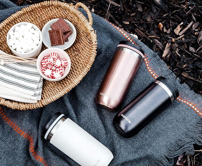 Cupture TWIST-TOP Vacuum-Insulated Stainless Steel Travel Mug, 16 oz, Winter White
