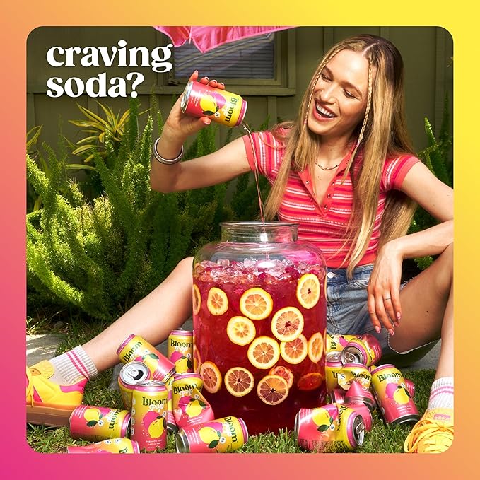 Bloom Pop Prebiotic Soda 12 Pack, Raspberry Lemonade Flavor, 12oz Cans | Prebiotic Soda for Gut Health, Low Calorie Soda, No Caffeine, Healthy Soft Drink Alternative