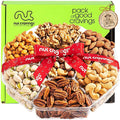 NUT CRAVINGS - Thanksgiving Mixed Nuts Gift Basket + Heart Ribbon (7 Assortments) Holiday Xmas Christmas Food Arrangement, Healthy Snack Care Package, Food Assortments