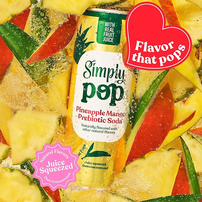 Simply POP Prebiotic Soda Pineapple Mango Cans, 12 fl oz, 12 Pack