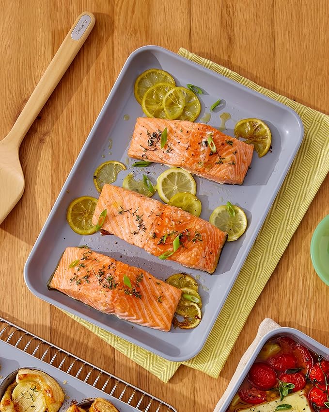Caraway Nonstick Ceramic Small Baking Sheet Duo (9x13”) – Non-Toxic, PTFE & PFOA Free – Oven Safe – Aluminized Steel Core – Mini Sheet Pan for Baking, Roasting & More - Navy