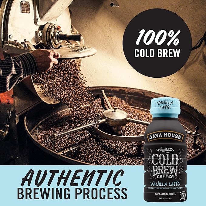 Java House Cold Brew Coffee, 6 Pack of 8oz Bottles, Ready to Drink Instant Cold & Iced Coffee (Vanilla Latte)