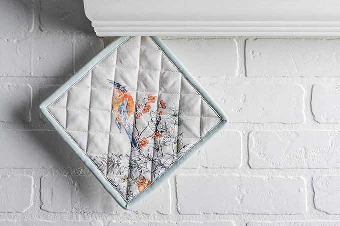 Maison d' Hermine Pot Holders Set 100% Cotton Heat Resistant Potholders 8" x 8" Hot Pads with Loop BBQ, Cooking, Baking, Grilling, Kitchen, Handling Hot Pans (Pack of 2, Whitish Shabby Chique)