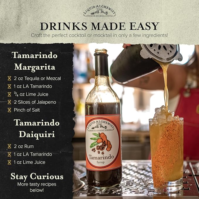 Liquid Alchemist Tamarind Syrup for Cocktails - Real Ingredients Make our Tamarindo Syrup the Perfect Spicy Margarita Mix - Made with Fresh Tamarind Puree & All Natural Tamarind Concentrate (12 oz)