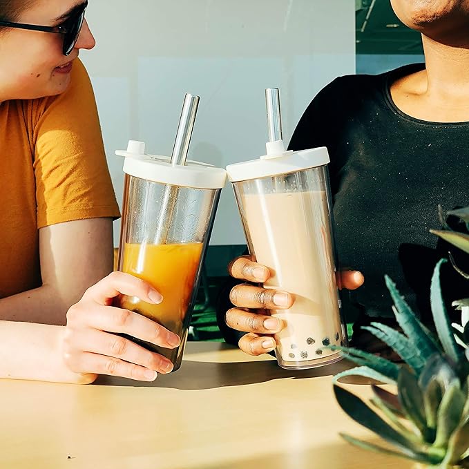 Dodoko Reusable Boba/Bubble Tea Cup - 17 oz with Lid & Straw; Cold Coffee/Smoothie Cup to Go - Breeze Blue