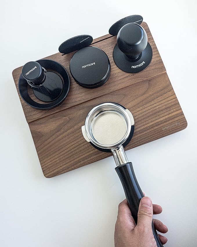 Normcore Tamping Station - Natural Walnut Espresso Tamping Mat - Wooden Tamping Mat for 51/54/58mm Portafilter, Tamper, Distributor, Puck Screen and Portafilter - Genuine American Walnut Wood