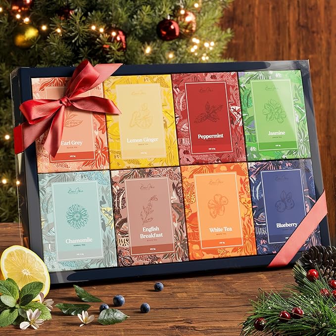 Tea Gift Set For Women - Tea Sampler Gift Set Box Variety Pack - Includes 8 Rich Flavors, 32 Tea Bags - Tea Set For Christmas Gifts For Women - Loose Leaf Tea Sampler For Tea Gifts For Tea Lovers