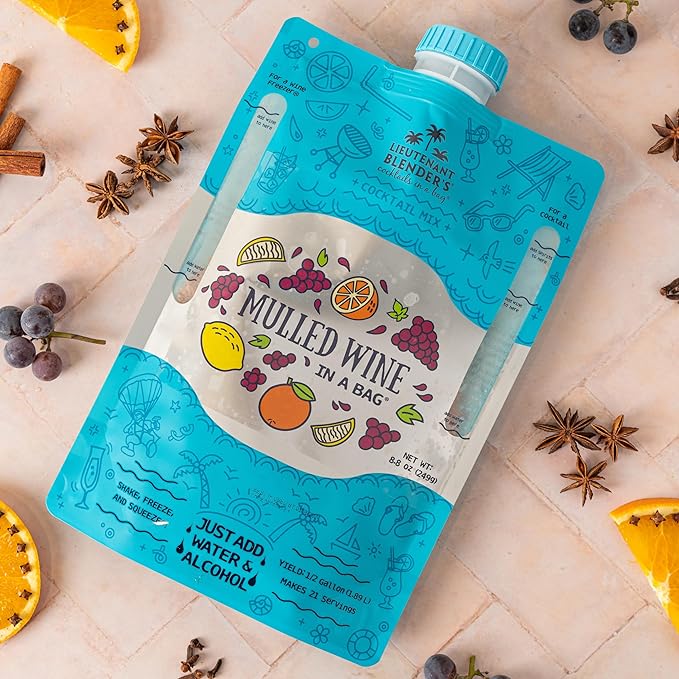 Lt. Blender's Mulled Wine in a Bag - Mulled Wine Mix - Each Bag Makes 1/2 Gallon of Cocktails – Non-GMO Cocktail Mix - No Blender Needed – Add Liquor, Wine or as a Mocktail (Pack of 1)