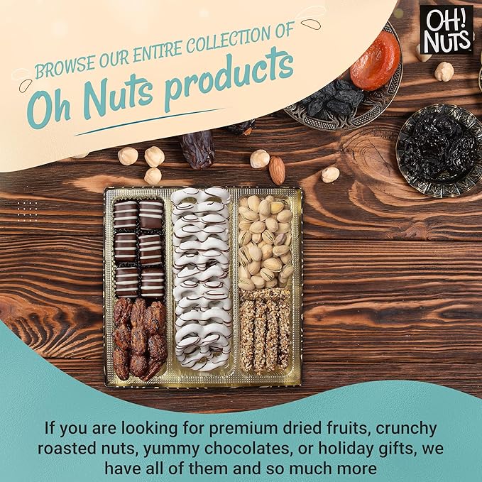Oh! Nuts Chocolate and Nuts Gift Basket - Gourmet Truffles & Chocolates Pretzels - Assorted Nut Gift Square Metal Tin Box - Healthy Food Gifts Baskets for Holiday, Birthday, Corporate, Women & Men
