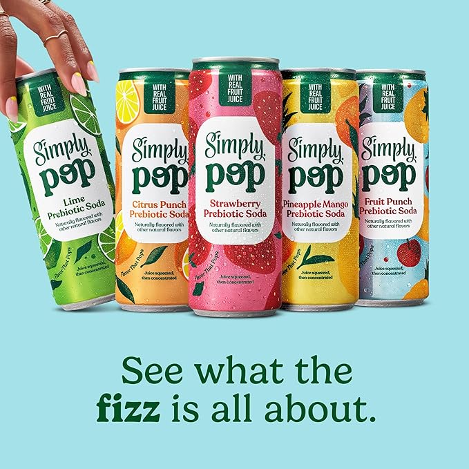 Simply POP Prebiotic Soda Lime Cans, 12 fl oz, 12 Pack